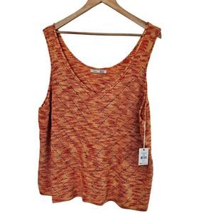 Dex Knit Blouse Womens 3X Orange Knit Sleeveless Boho Festival Summer Tank Top